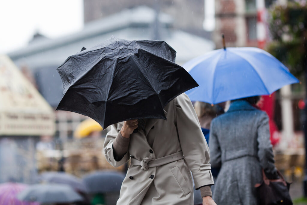 pedestrians in the rain